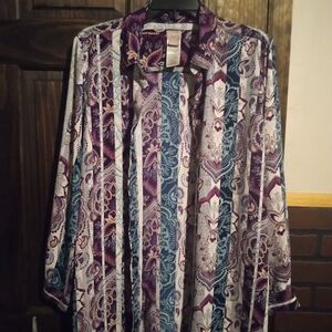 Chico's Striped Paisley Tunic in Purple, Blue & White